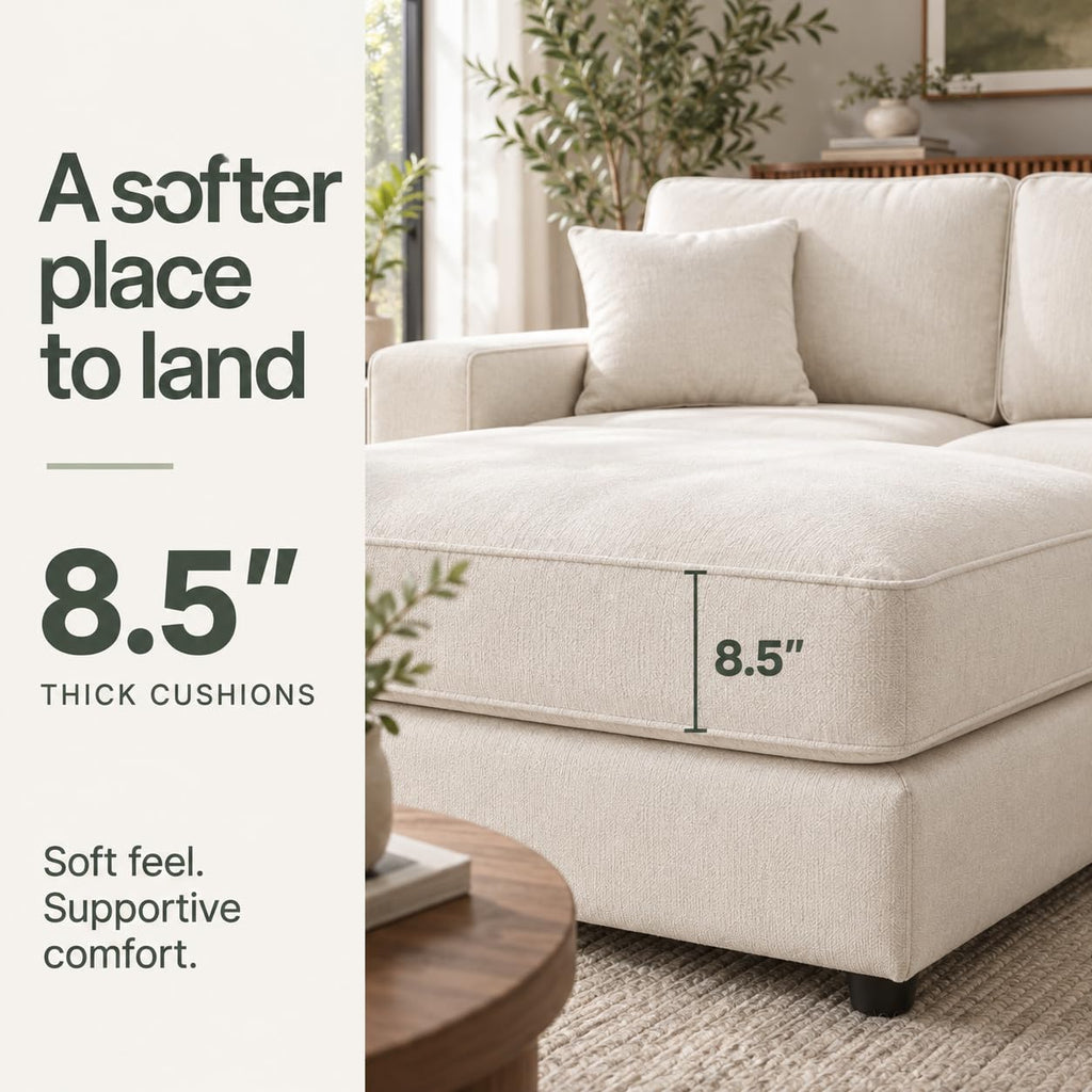 115" L-Shaped Modular Sectional Sofa, Oversized Deep Seat with Movable Ottoman, Chenille Upholstery, Side Pocket & 4