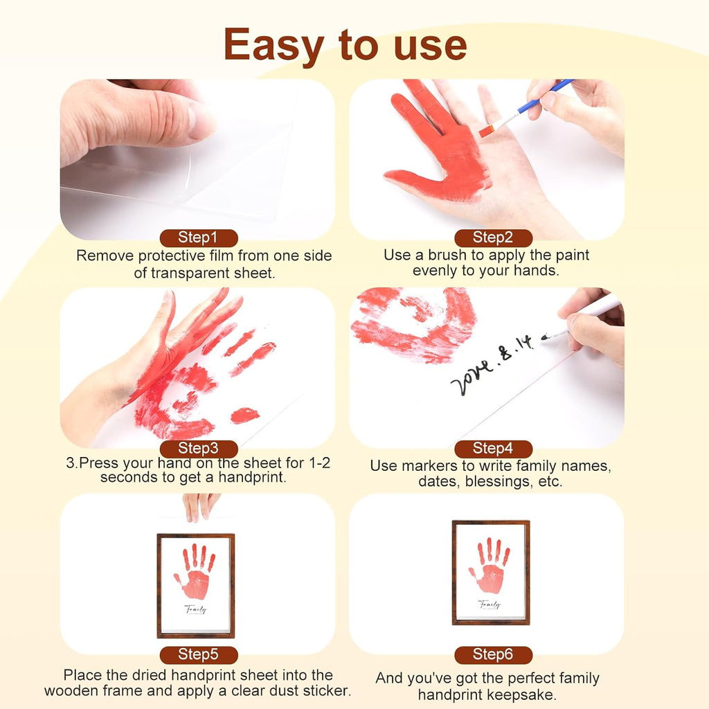 Family Handprint Kit for 5,DIY Craft Family Memories Keepsake Art Baby Newborn Hand and Footprint Wooden Frame Decor