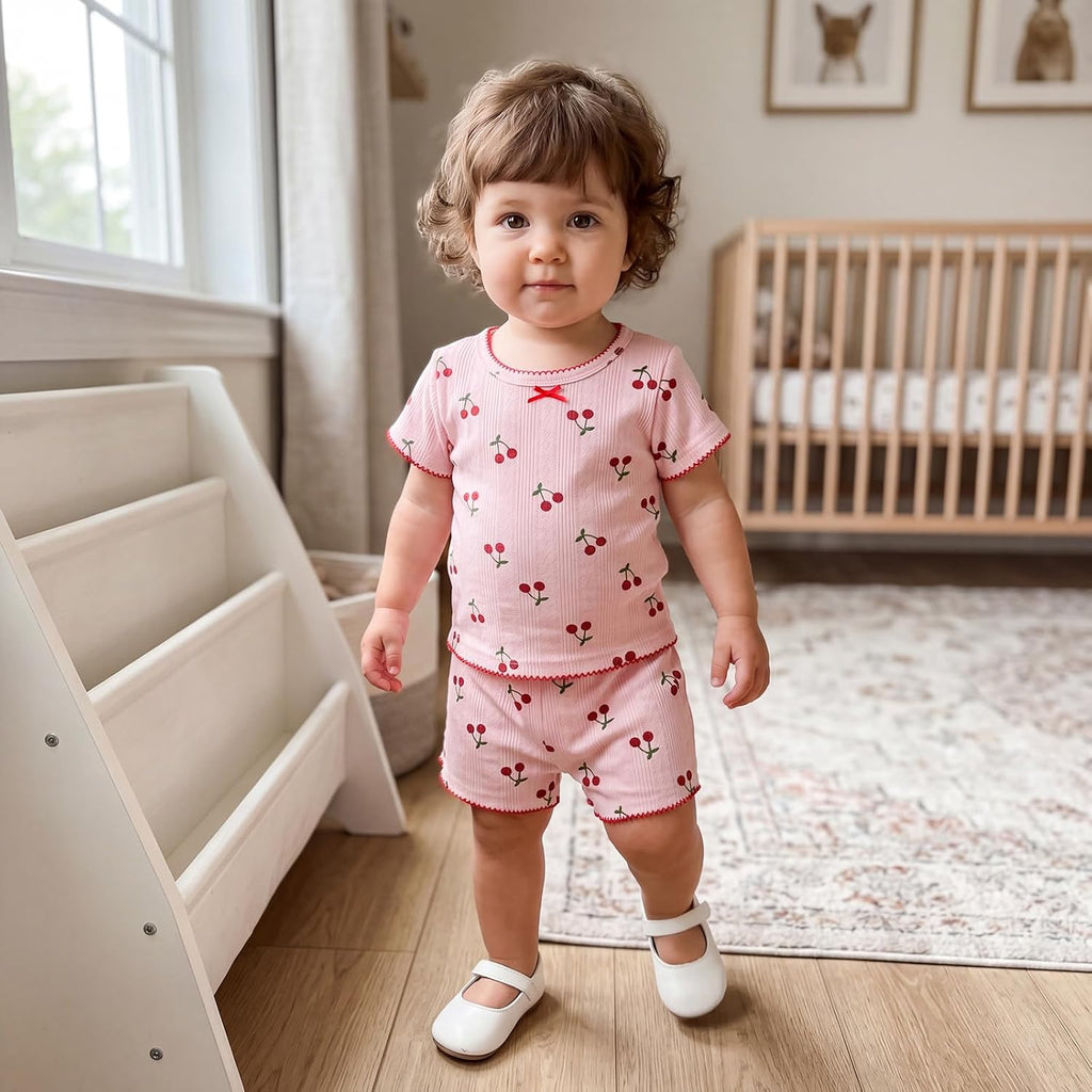 Toddler Baby Girl Pajamas Set Summer Floral Short Sleeve Cotton Shirt Top Shorts 2pcs Pjs Sets Sleepwear Loungewear