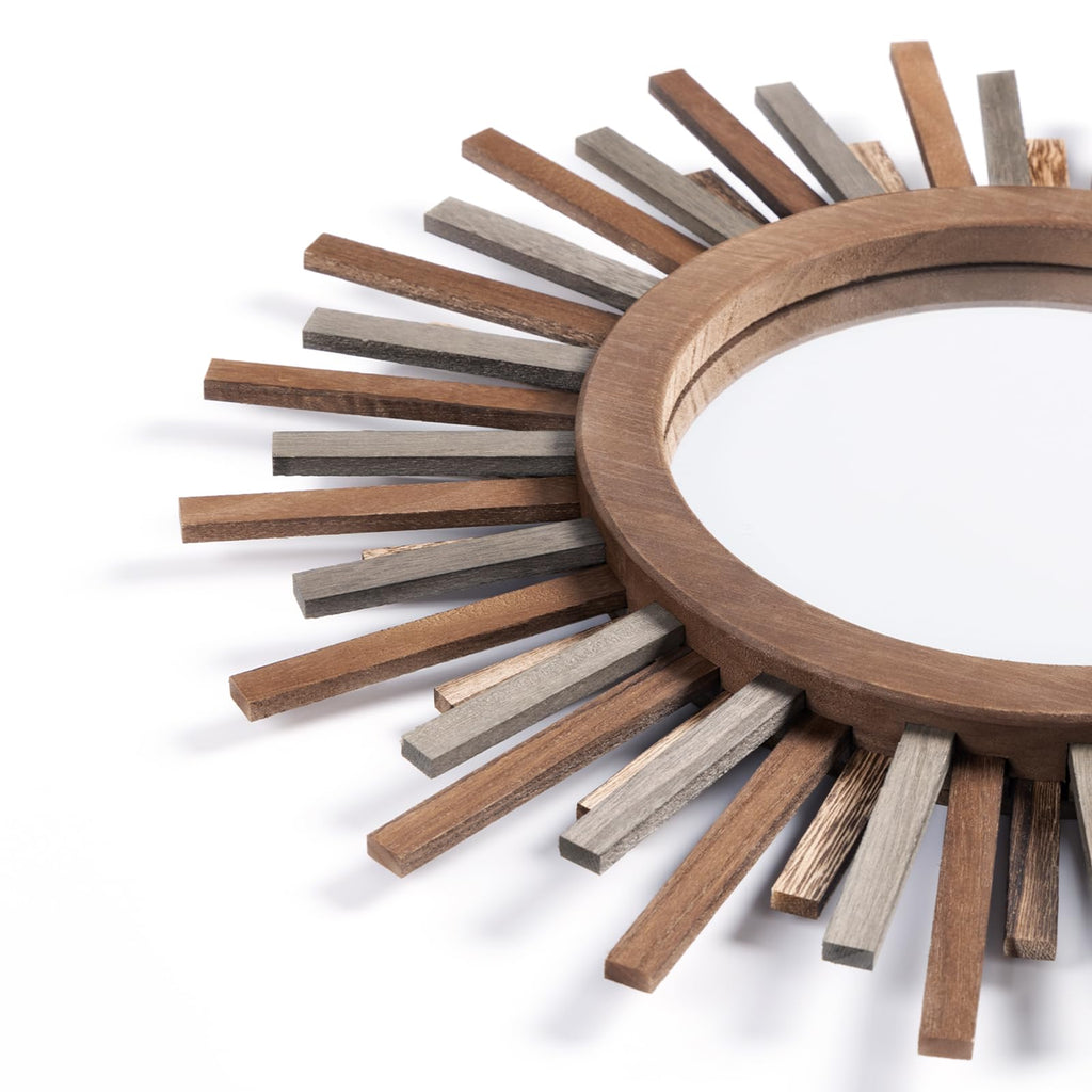 18 Inch Boho Sunburst Mirror, Decorative Rustic Farmhouse Wall Decor - Tricolor Wood Frame