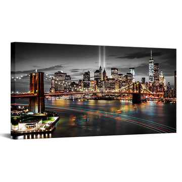 York City Canvas Wall Black and White Brooklyn Bridge Print NYC Skyline Pictures Cityscape Artwork Bedroom Modern