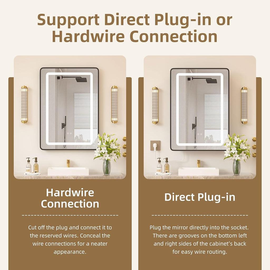 20x28 Medicine Cabinet with Mirror and Lights, Bathroom Mirror Cabinet with Memory Function, Anti-Fog, Surface Mount