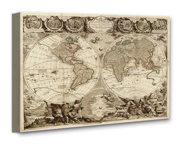 Le Globe Terrestre 28x36 Stretched Canvas Poster - Ready to Hang Vintage Double Hemisphere World Map Reproduction