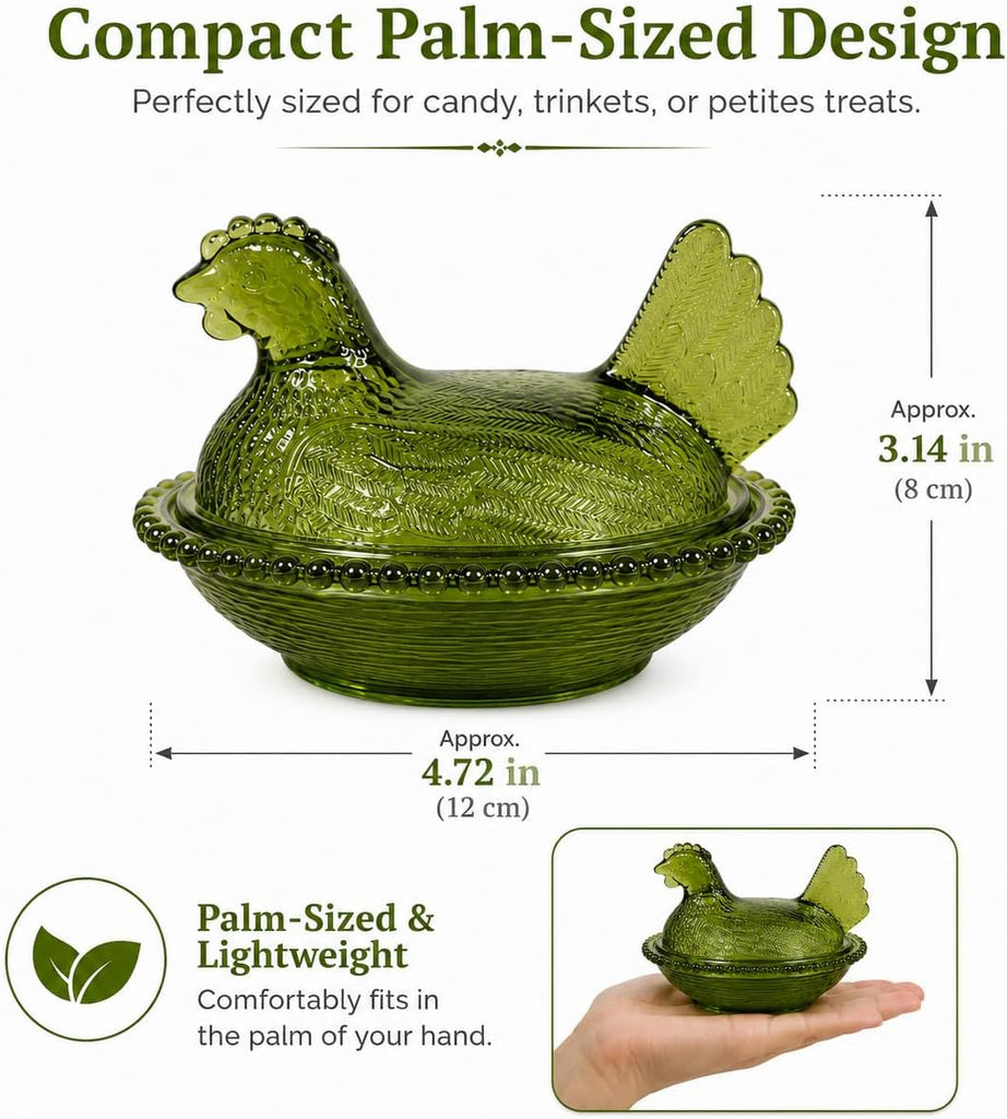 Chicken Shaped Crystal Candy Dish with Lid - Snack Bowl for Nuts, Dessert & Candy - Decorative Jar Kitchen, Office