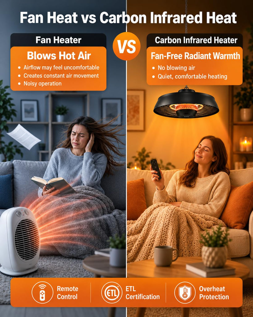 Carbon Infrared Hanging Patio Heater, 3-Second Warmth, Black