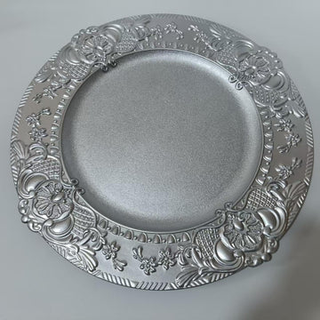Crown Charger Plates, Elegant & Durable Plastic Dinner Plates Set - 6 PCS Retro European Style in Silver for Wedding