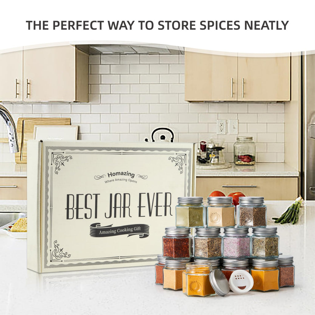 Set of 20 Large 4oz Magnetic Spice Jars for Refrigerator, Hexagon Glass Magnetic Spice Jars with Shaker Lids