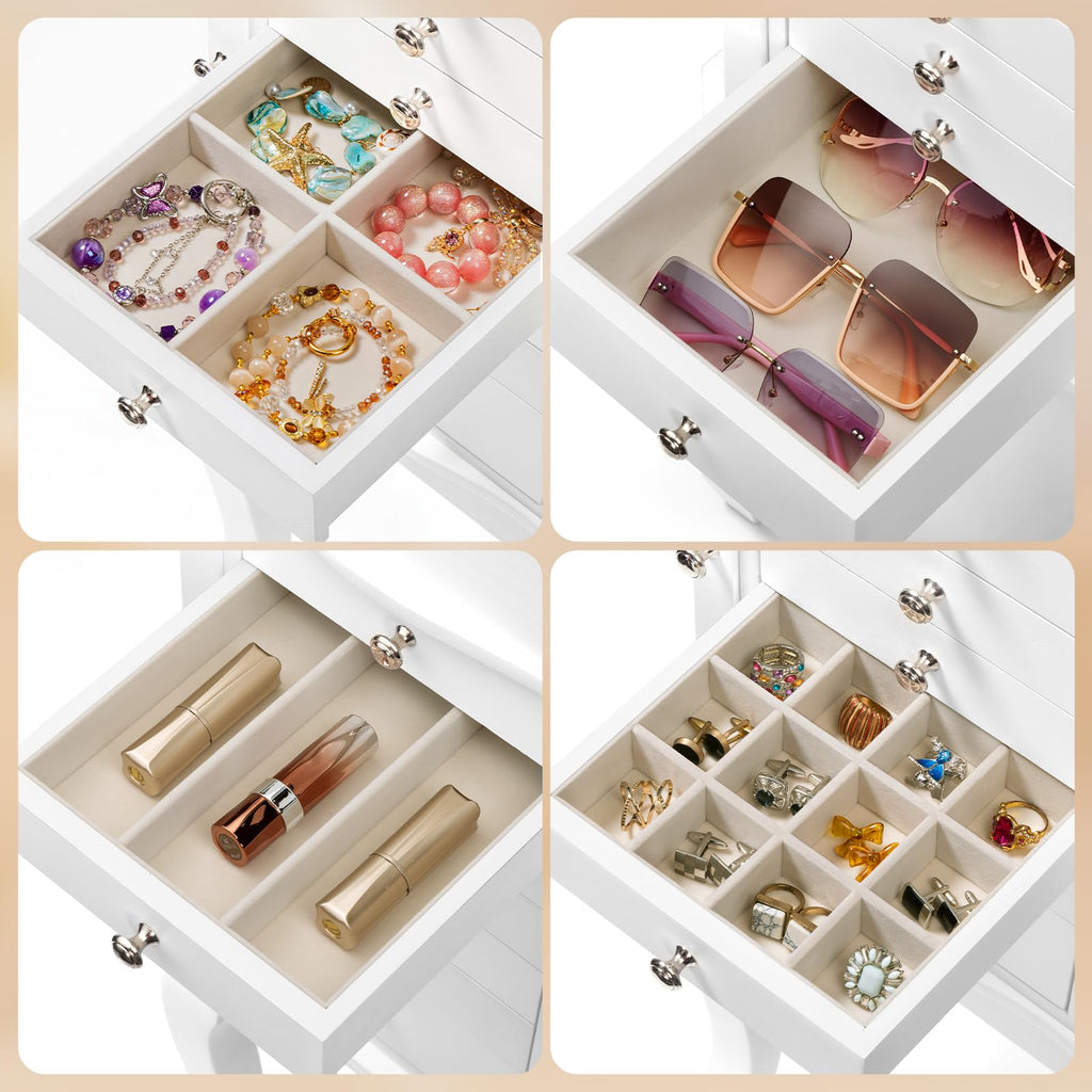 Standing Jewelry Armoire Cabinet, Large Standing Jewelry Organizer Box with Top Flip Mirror, 7 Drawers & 2 Side
