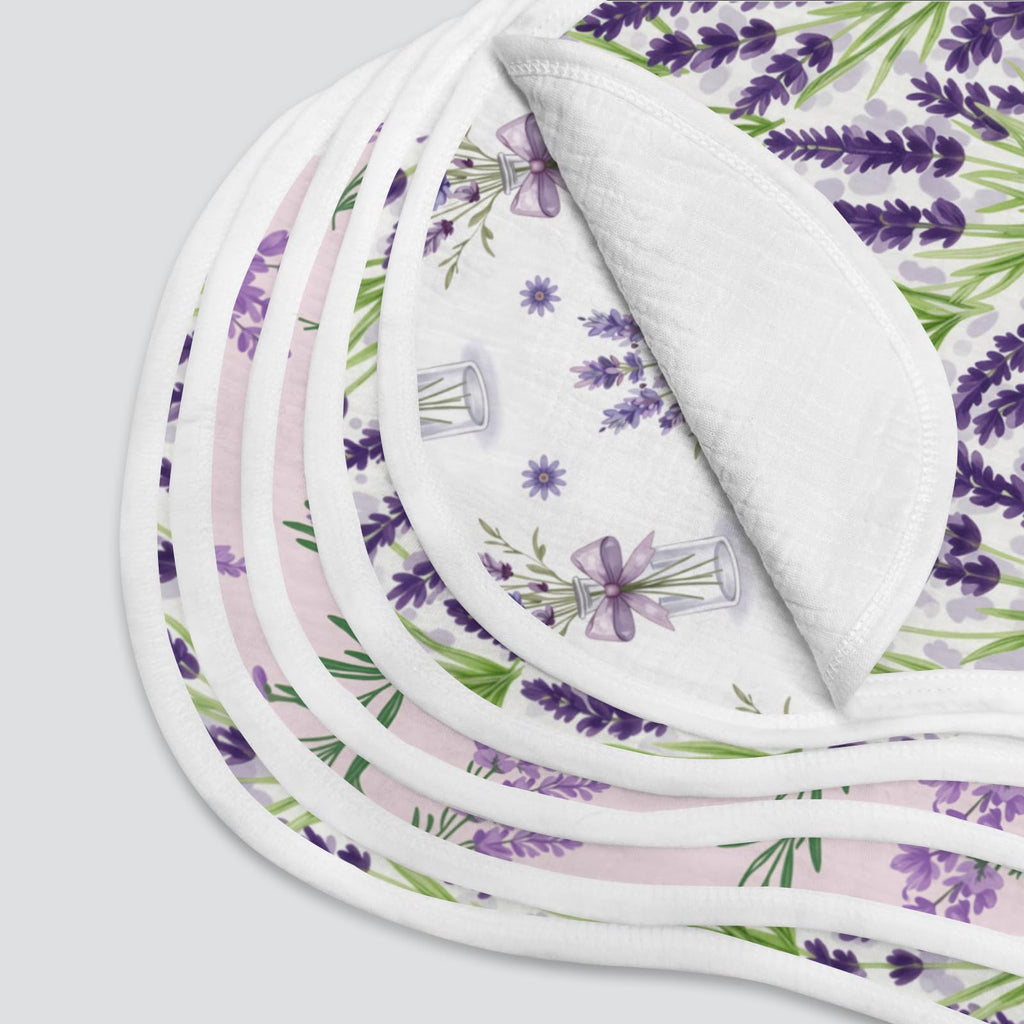 Purple Lavender Floral Baby Burp Cloths 6 Pack Soft Cotton Rags Large 20x10 Contoured Curved Shoulder Spit Up Pad