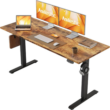 55*24 Inch Height Adjustable Electric Standing Desk, Rustic Brown | Sit Stand Up Computer Desk, Memory Presets