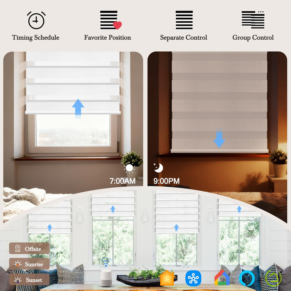 Motorized Zebra Blinds, Automatic Shades for Indoor Windows Work with HomeKit, Alexa, Google Home, Customized