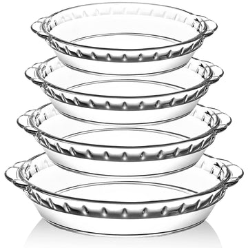 4 Packs Glass Pie Plates, MCIRCO Deep Pie Pans Set (7"/8"/9"/10"), Pie Baking Dishes with Handles for Baking and