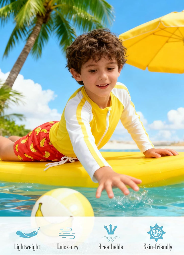 Boys Two Piece Swim Set Zipper Rash Guard Swimsuits Bathing