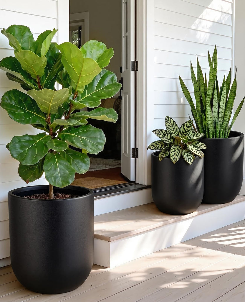 13/11.5/10 Inch Large Plastic Flower Pots with Drainage (3 Pcs)