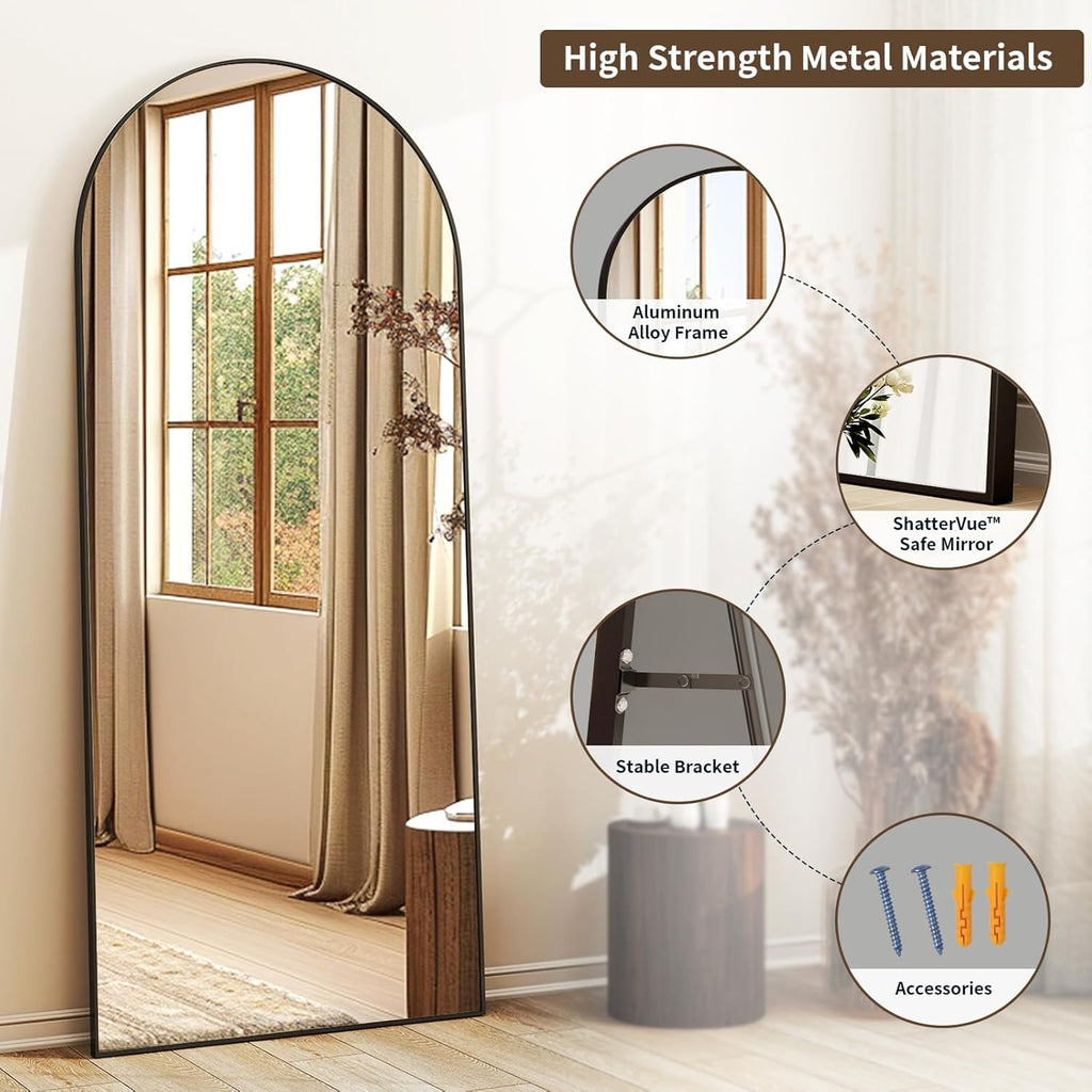 56"x21" Arched Full Length Mirror Floor Mirrors with Aluminum Alloy Frame Free-Standing Wall Mounted Floor Mirrors or