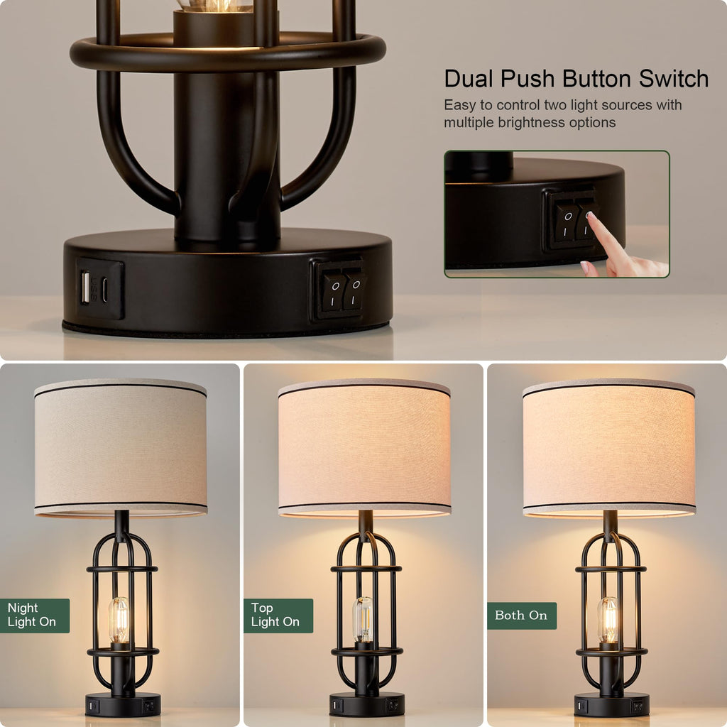 22.3" Farmhouse Table Lamps Set of 2, Black