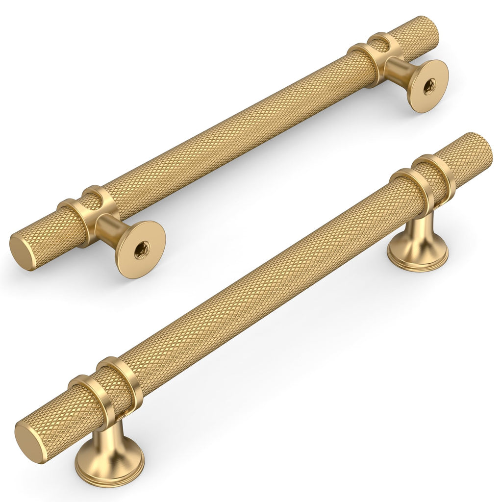 10 Pack Knurled Champagne Bronze Cabinet Pulls 5 Inch Hole Center Kitchen Cabinet Handles for Drawer, Cupboard