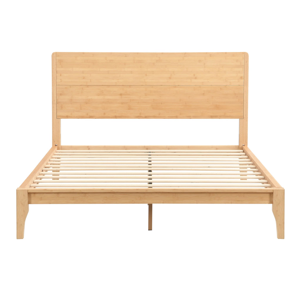 Full Size Bamboo Platform Bed Frame with Tall Headboard, Natural