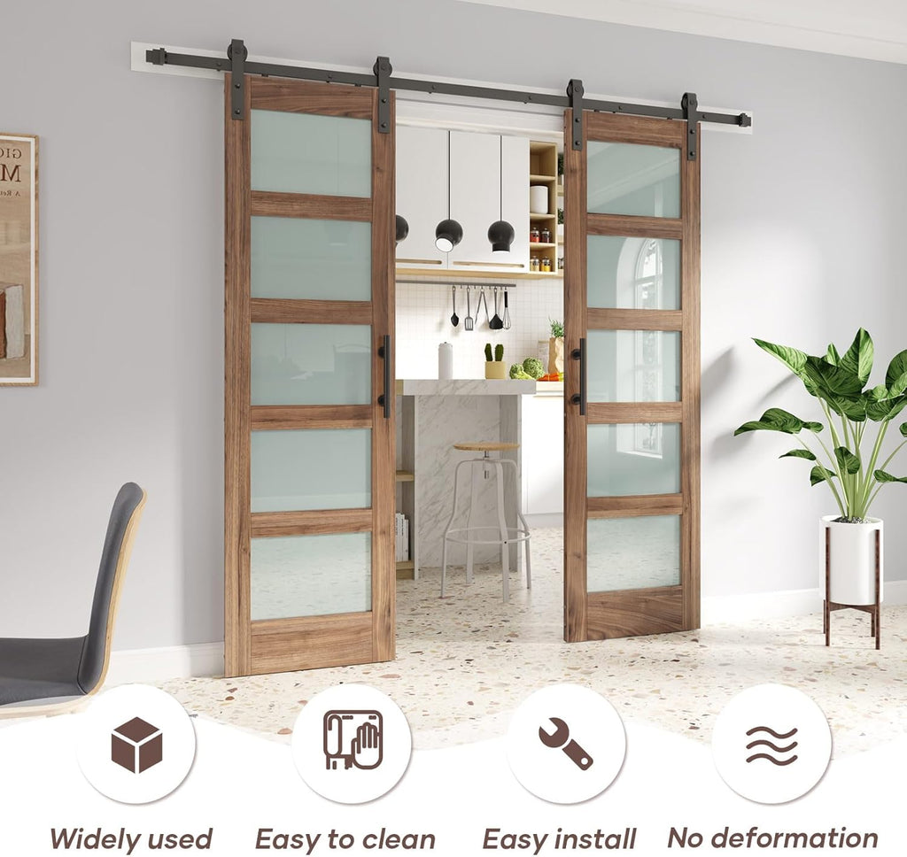 Double 24 x 84 inch Glass Barn Doors 48inch Barn Door with 8FT Hardware Kit & Handle Included,5-Pane