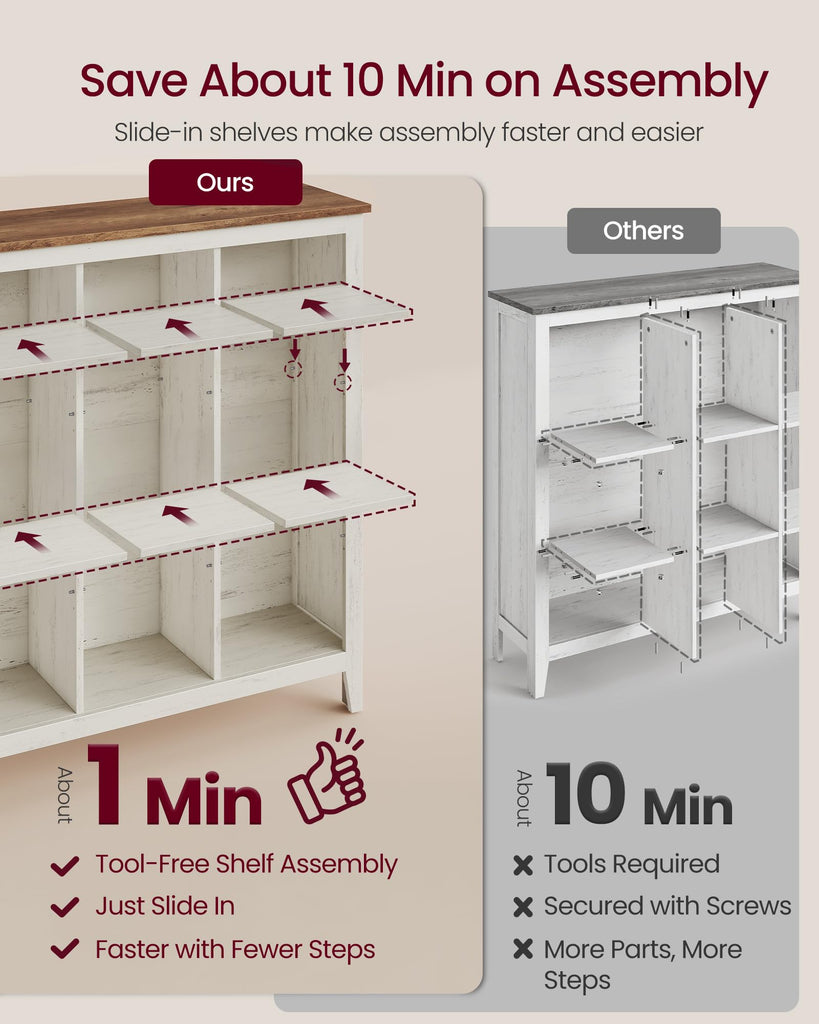 Farmhouse Bookshelf, 9-Cube Storage Organizer with Legs