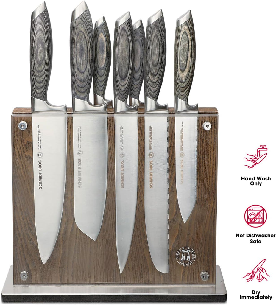 Bonded Ash- 15-Piece Knife Set, High-Carbon Stainless Steel Cutlery with Downtown Acacia and Acrylic Magnetic Knife