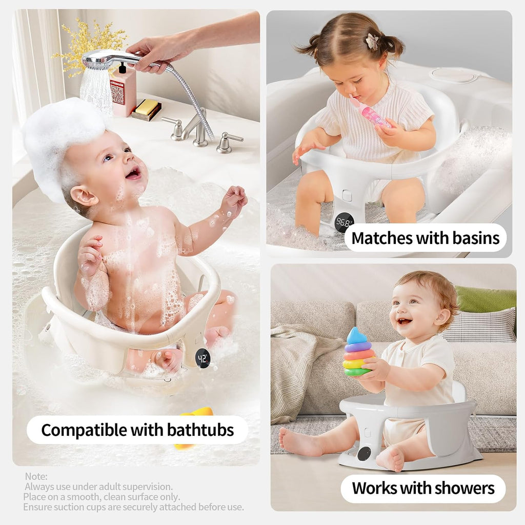 Bath Seat 6+ Months with Temp Display Non-Slip Suction Base Tub Seat