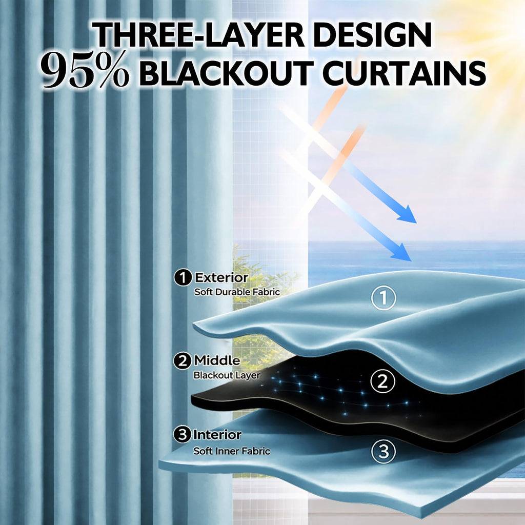 Magic Tape Stick on Curtains Blackout Curtains no Drillng Self Adhesive Curtain no Rod Small Window (Sky Blue, 59" W