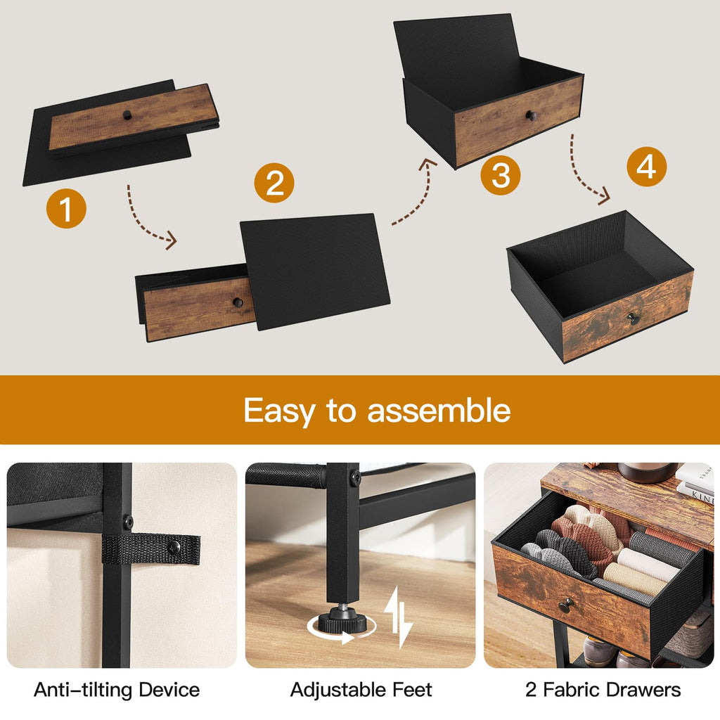 Shoe Rack, 5 Tier Shoe Storage Organizer with 2 Drawers, Metal Shoe Shelf for 12-16 Pairs of Shoes, with 4 Oxford