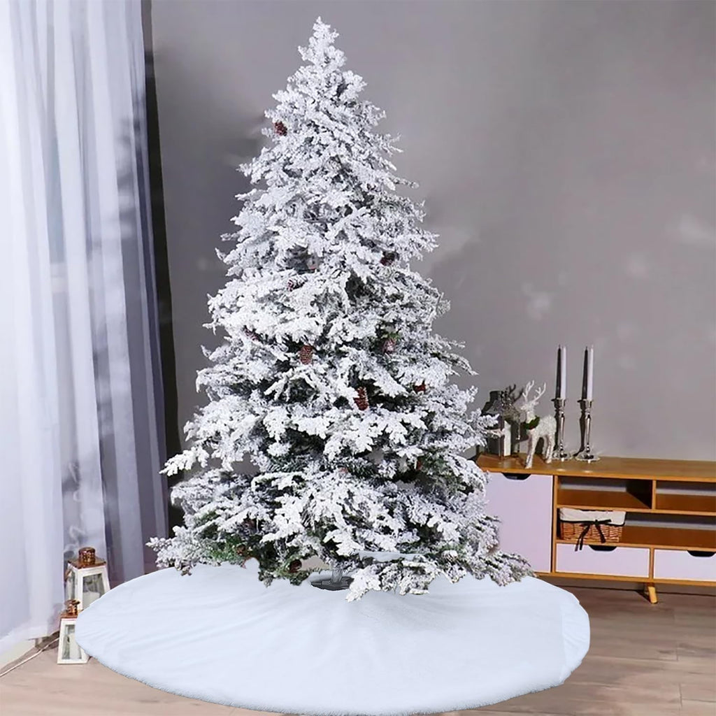 72 Inch White Christmas Tree Skirt, Faux Fur Large Christmas Tree Skirt