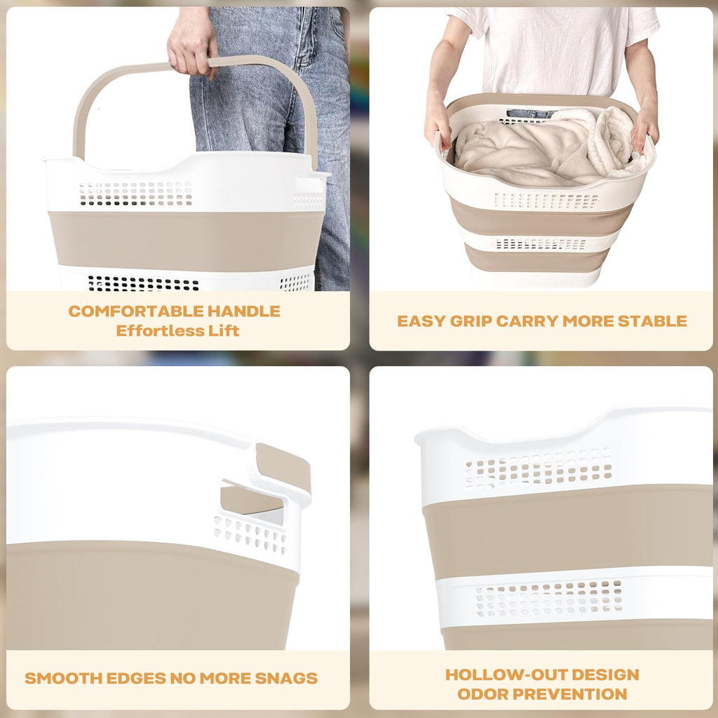 43L(11.5Gallon) Collapsible Laundry Basket with Handles,Beige,1 Pack