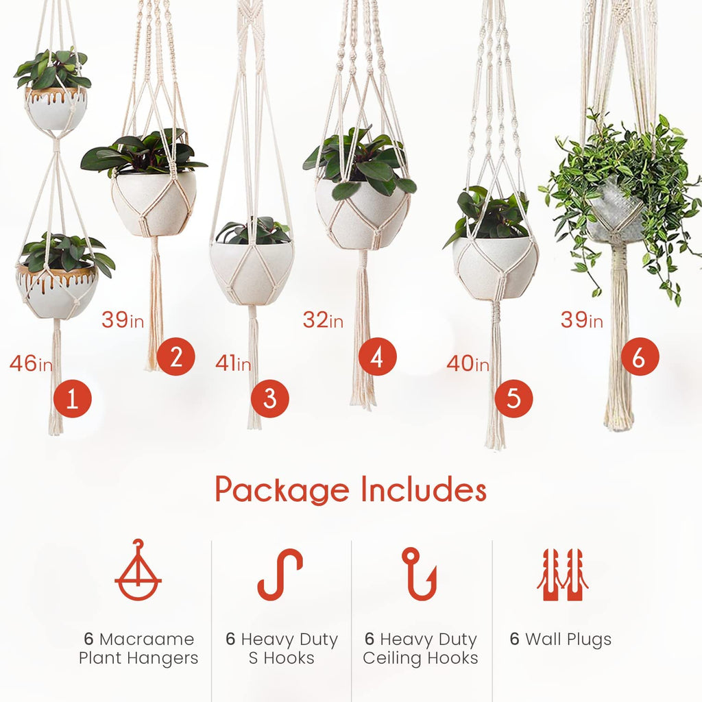 Macrame Plant Hangers Indoor Macrame Hanging Planters for Indoor Plants, 6 Pack Hanging Plant Holders Indoor Hanging