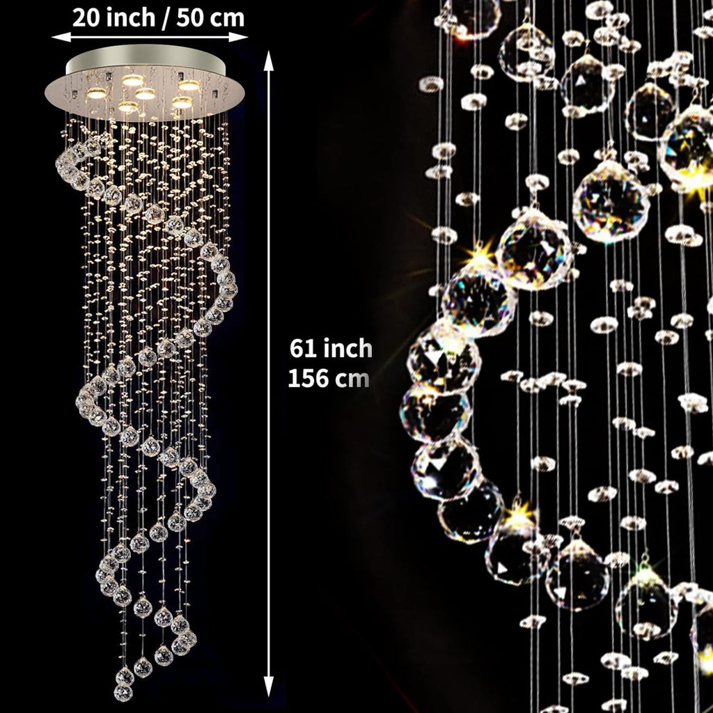 Modern Contemporary Swirl Chandelier Lighting for Foyer Dining Room Kitchen Chandelier Fixture Ceiling Light Rain Drop with All Crystal Balls D20'' X H61'' A100-B00NGCAHNY
