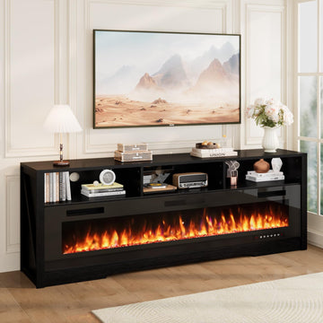 65" with 60" Electric Fireplace, Modern LED Entertainment Center for TVs Up to 75", Open Storage Media Console