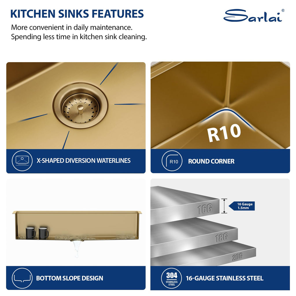 45 Gold Undermount Kitchen Sink 45x19 Inch Workstation Large Sinks