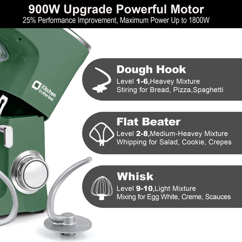 Stand Mixer 8.5 QT, 900 Watt Heavy Dough Mixer Green