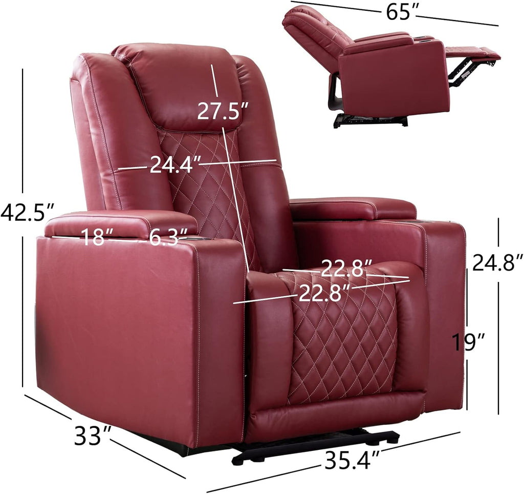 Power Recliner Chair Set of 3, PU Leather Electric Home Theater Seating with USB Ports and Cup Holders, Red Overstuffed Reclining Furniture with Hidden Arm Storage A120-B0BS6MD9KR