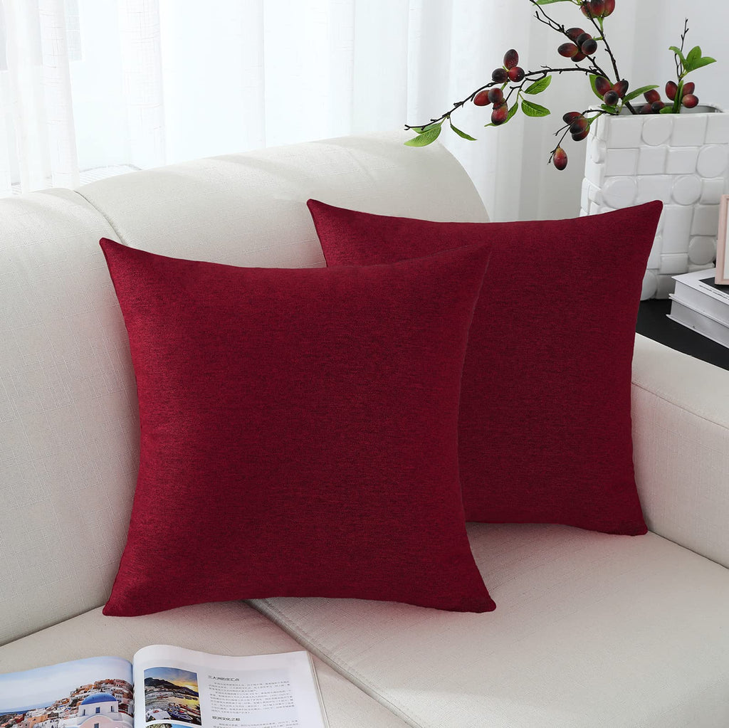 Decorative Burgundy Red Throw Pillow Covers Rustic Farmhouse Square Linen Burlap Soft Comfy Solid Cushion Couch Cases