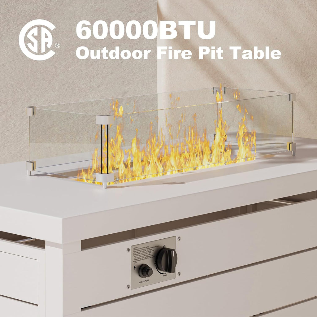 Outdoor Propane Fire Pit Table, 60,000 BTU Rectangular Gas Fire Pit with lid, Glass Bead and top Cover, 3 in 1 Fire