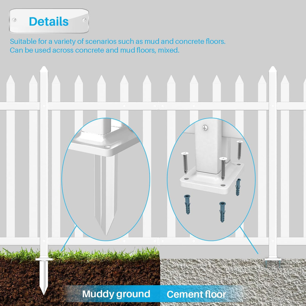3 Sets Vinyl Picket Fence Panels 36" H x 84" W White PVC Decorative Fence for Front Yard Porch Deck Pool Air