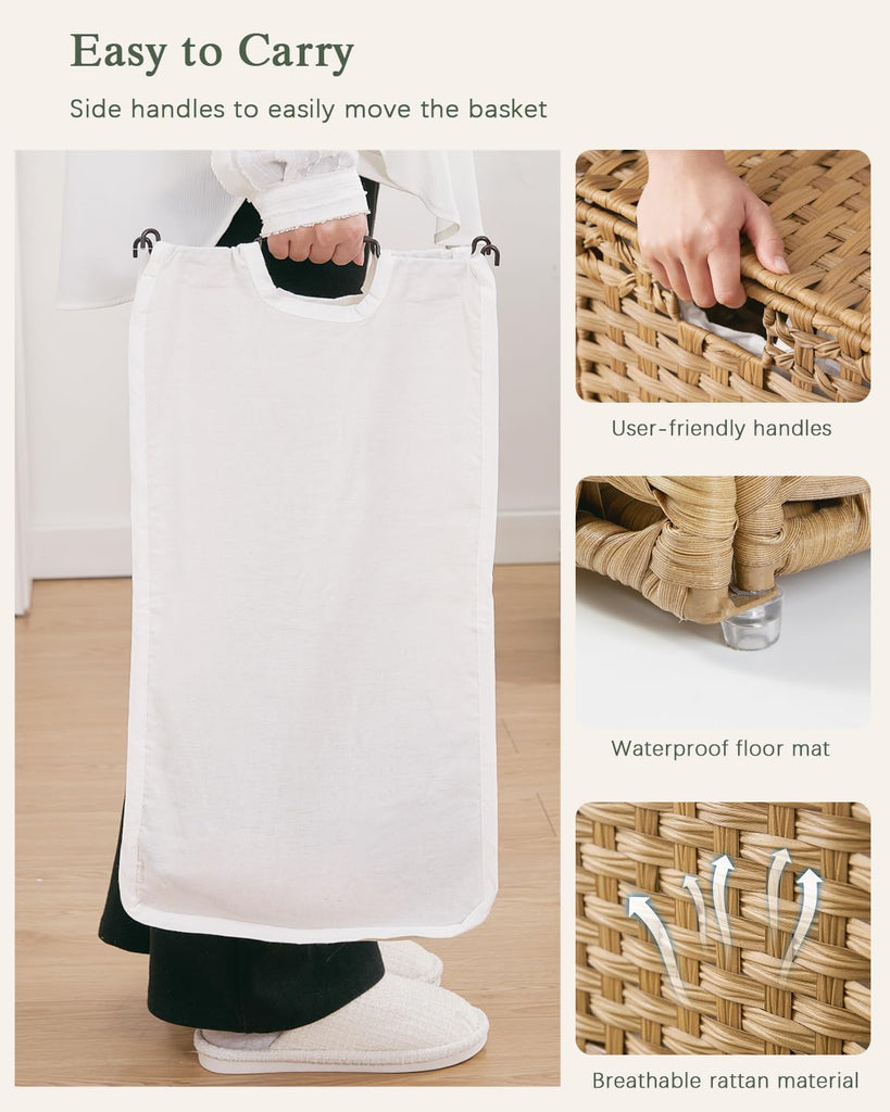 Laundry Hamper with Lid Wicker Laundry Basket 112L, Natural | Large Family Clothes Sorter Trunk with Lid, 3