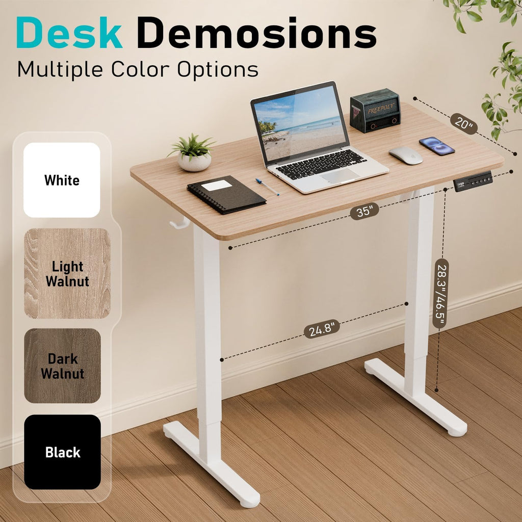 35" Electric Standing Desk, Small Sit Stand up Desk, Light Walnut
