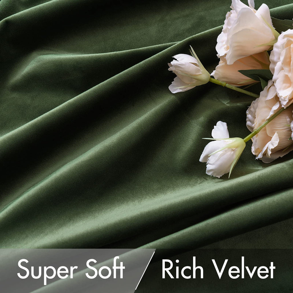 Velvet Curtains 52x108 inches 2 Panels Olive Green Blackout Curtains
