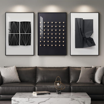 Large Framed Black and White Modern Abstract Living Room Wall Art, 24x36 In