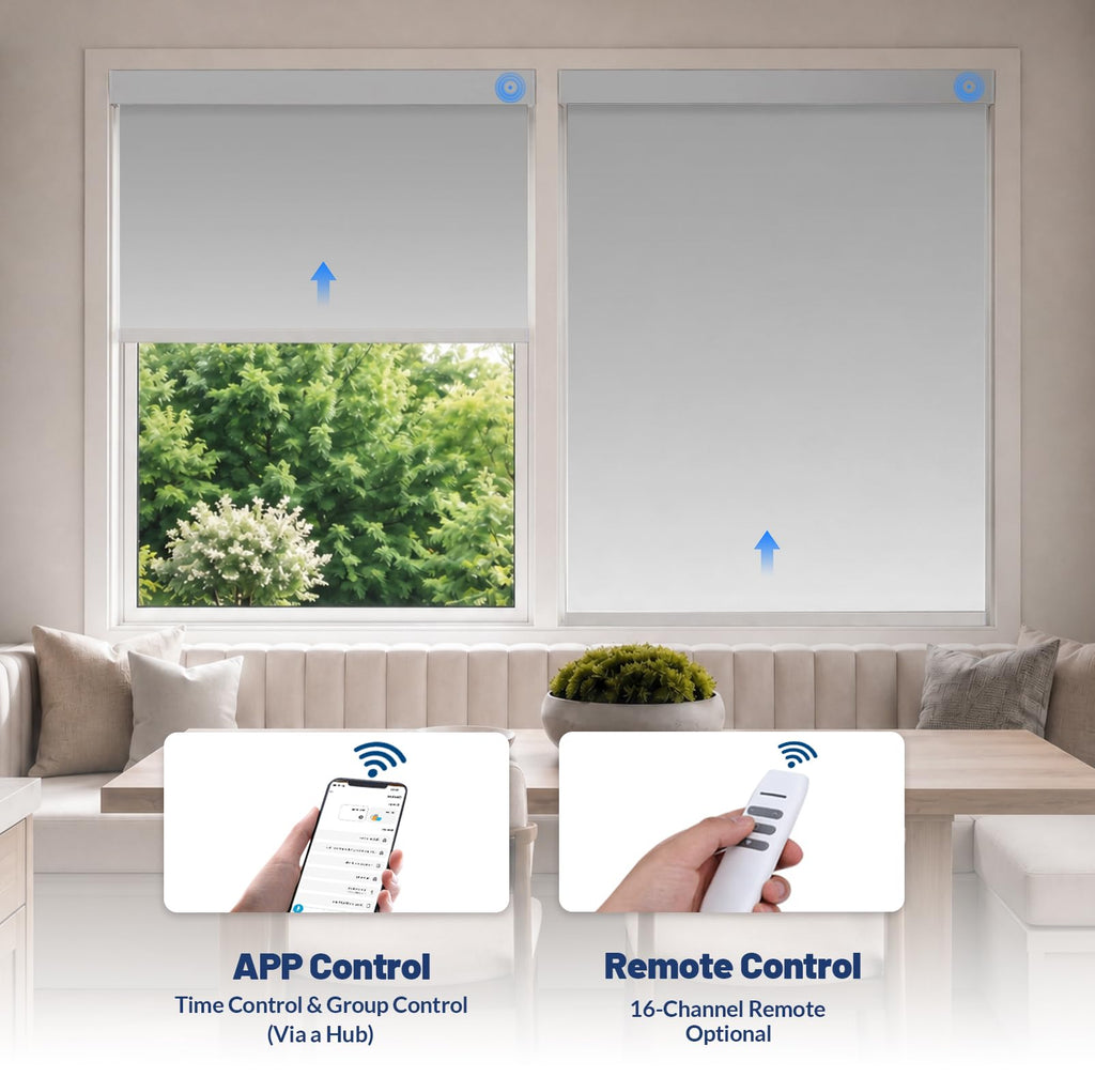 Motorized Roller Blinds with Remote, Custom 100% Blackout Shades