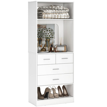 25" Closet System with 4 Drawers and Mirror, 2FT Closet Organizer