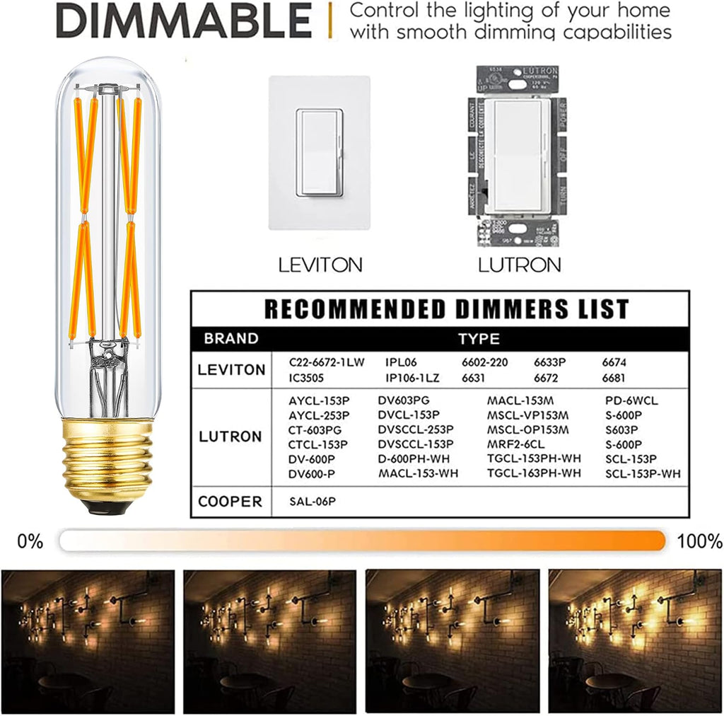 T10 Led Bulb 8W Dimmable E26 Led Tubular Bulbs Soft White 3000K E26