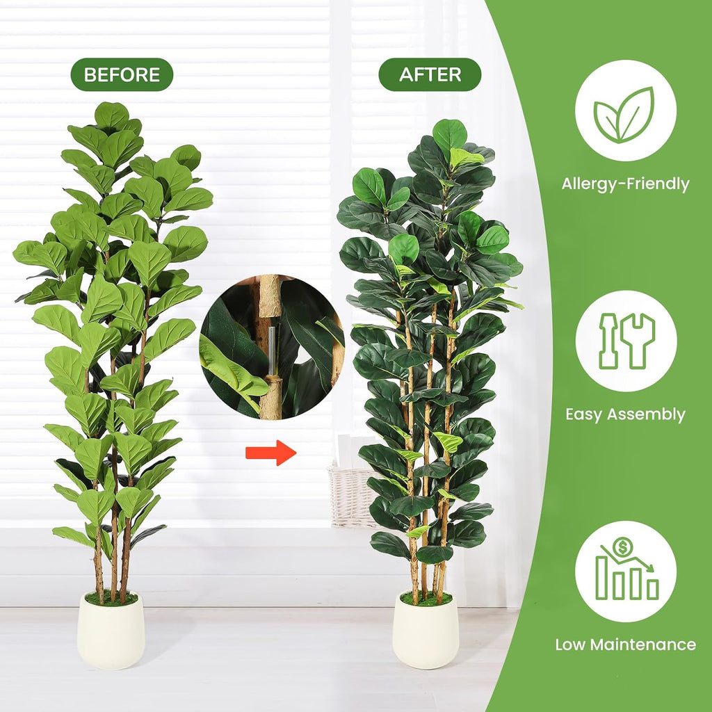7 ft Faux Fiddle Leaf Fig Tree with White Pot