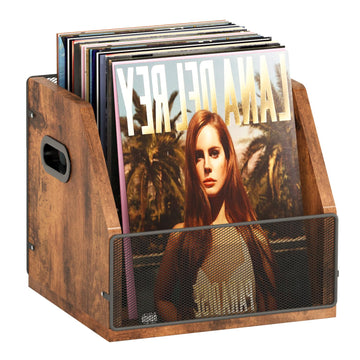 Vinyl Record Storage, Record Box Case Crate, Vinyl Record Album Holder, Metal & Wooden LP Record Crate, Holds up to