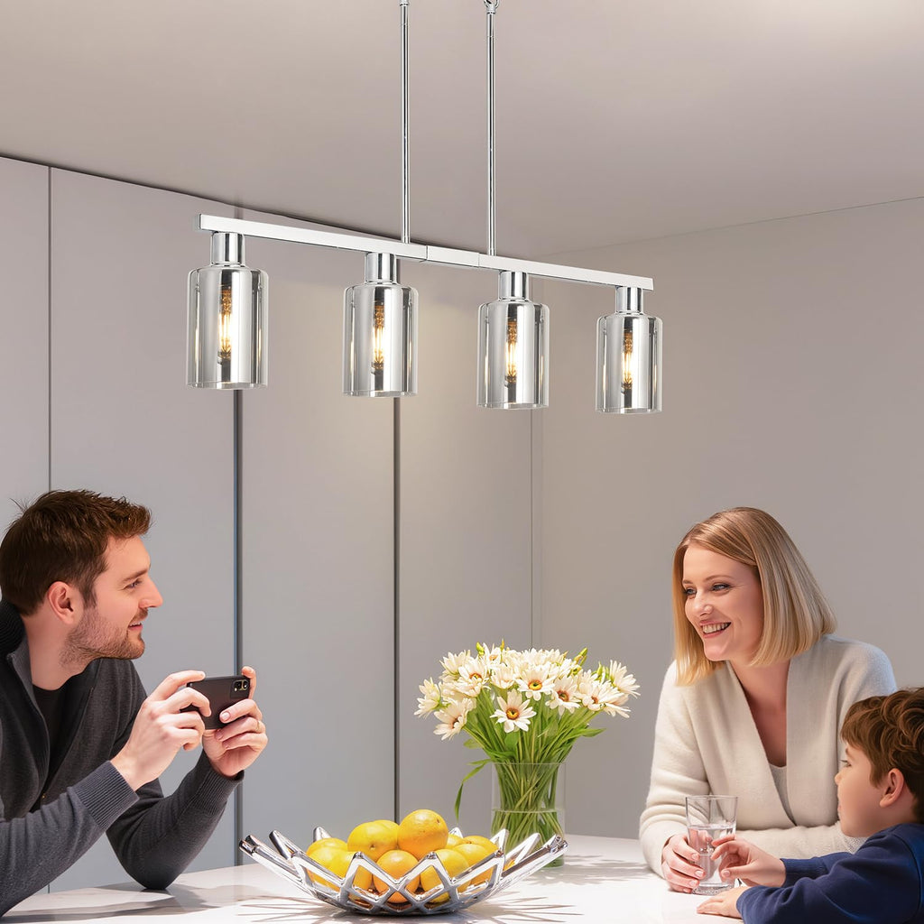 Kitchen Island Lighting, Chrome Dining Room Light Fixture/Island Light Over Table Hanging for Farmhouse