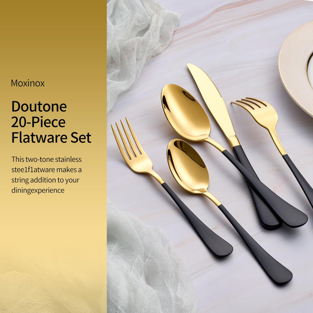 Black & Gold Silverware Set, 18/0 Stainless Steel Colorful Handle Flatware Set, Service for 4, Modern